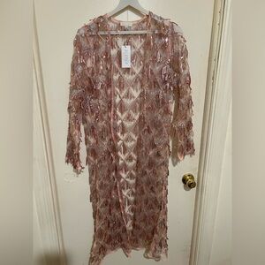 Elegant Pink Sequin Women's Duster Jacket